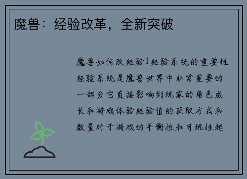 魔兽：经验改革，全新突破